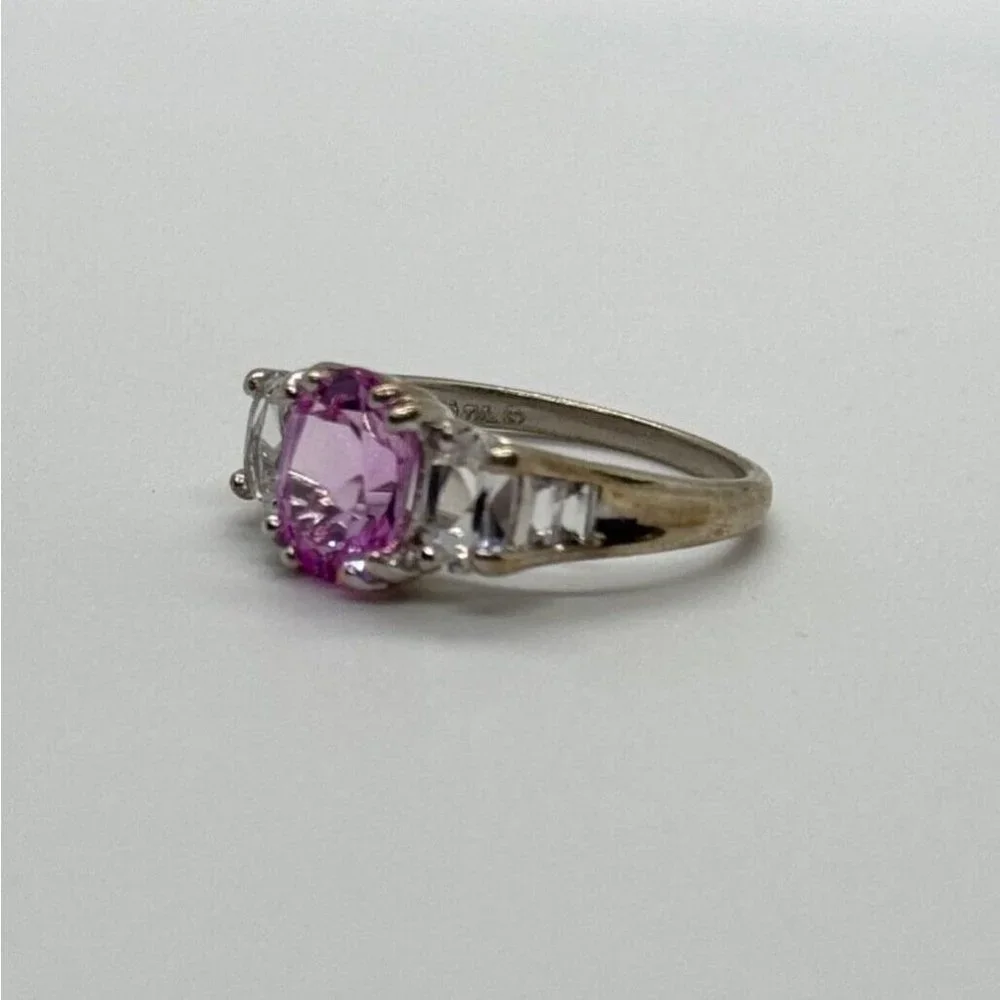 925 STERLING SILVER PINK & WHITE SPINEL RING SIZE 6